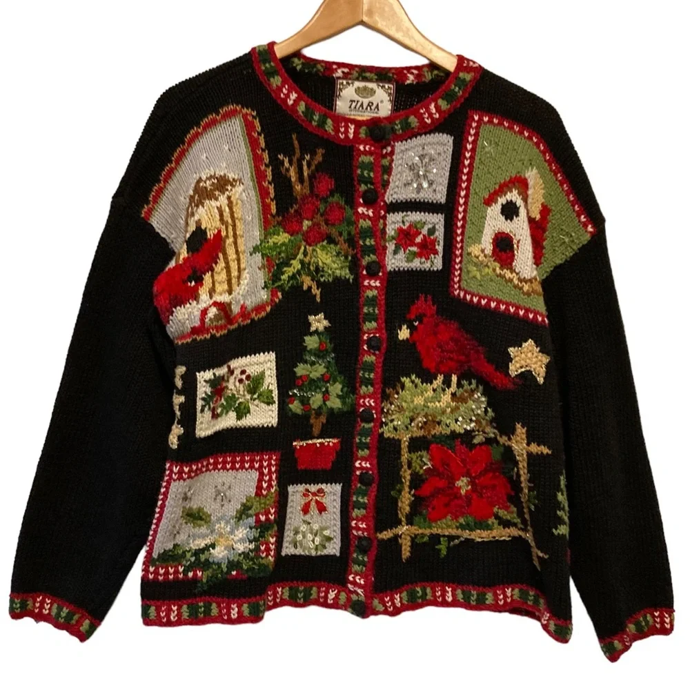 Tiara International Knit Cardinal Cardigan Sweater Large